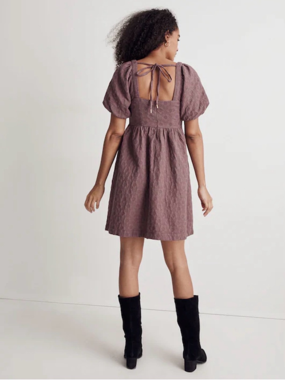 Madewell Mauve Floral Quilted Puff-Sleeve Square-Neck Mini Dress‎ - Picture 2 of 11
